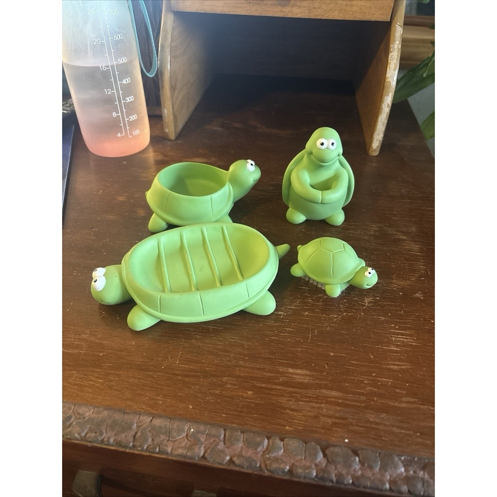 Kids Bathroom Set Turtles - Toothbrush, Cup & Soap Holder With Nail Brush